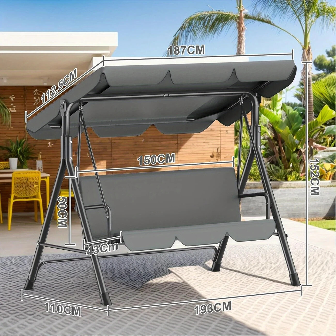 Balançoire de jardin pour terrasse familiale balancelle ombragée 3 places