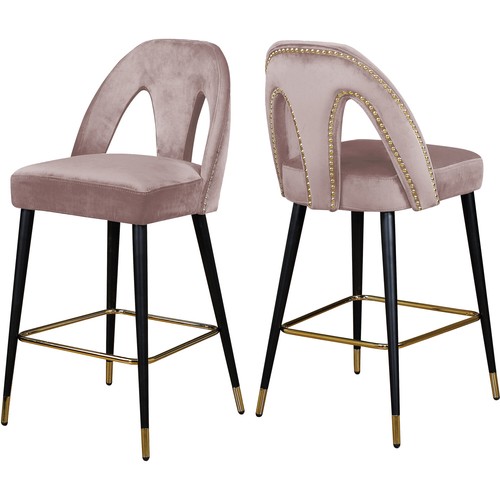 Akoya Pink Velvet Stool, Set of 2 Pink Velvet Black/Gold Contemporary