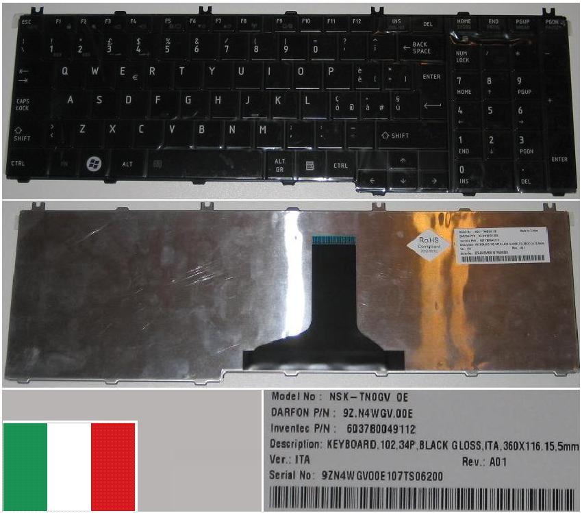 Clavier Qwerty Italien Toshiba C655 L650 pour réparer vos touches bloquées