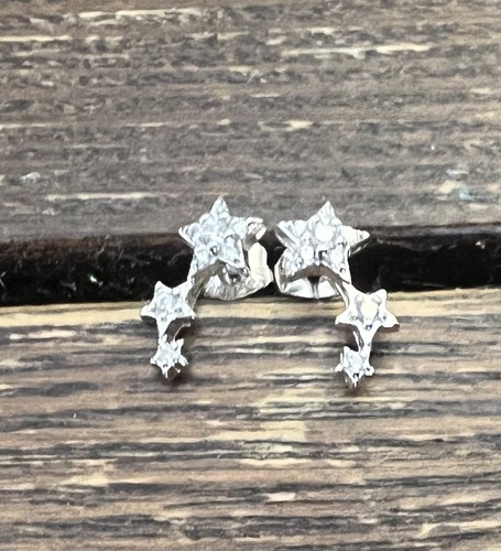 Sterling Silver Star Climber Clear Cz Earrings Earrings - Picture 2 of 5