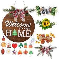 Interchangeable Welcome Sign for Front Door with 4 Seasonal Brown 4 Seasonal