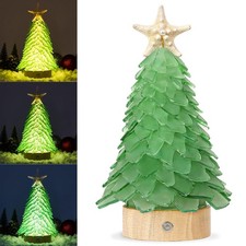 Green Sea Glass Christmas Tree - Handcrafted Mini Christmas Tree with 3-Color LE
