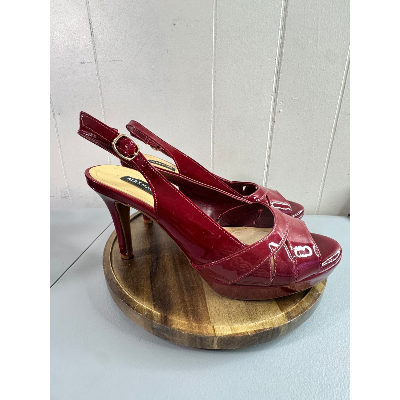 Alex Marie Heels Women 8M Red Good Patent Slingback Peep Toe Platform Stiletto