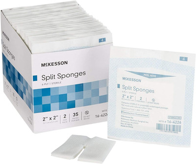 Performance plus Gauze Split Iv Sponge 6Ply Sterile 2''X2'' - Box of 35 - Model 22