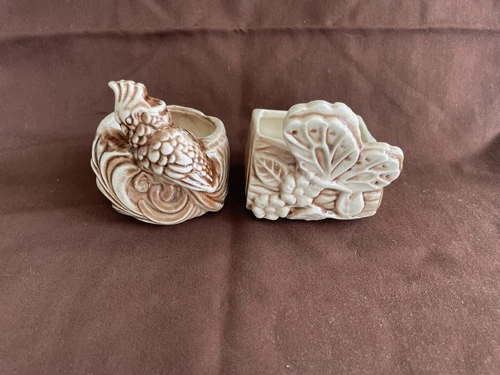 Vintage Shawnee Pottery Figural Planters Butterfly Parakeet Brown