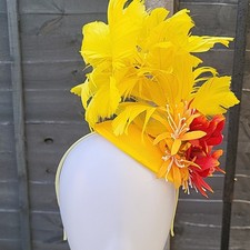 Massive Large yellow feather & flower On Pillowbox Fascinator wedding formal