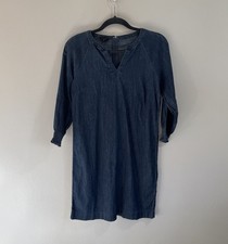 NWT Talbots Shirt Dress 4P Petite Chambray Blue Denim Smocked 100 Cotton