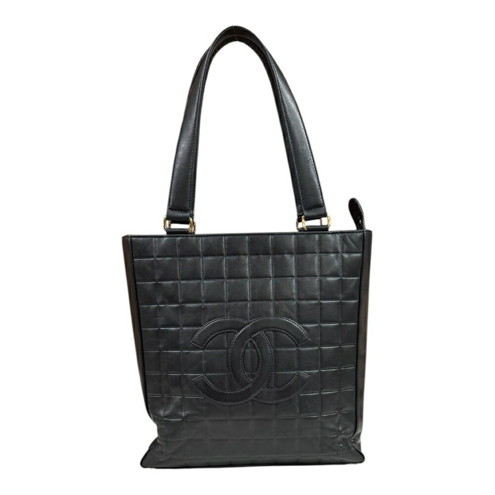 Chanel Black Lambskin Chocolate Bar Tote Bag Preowned for Women