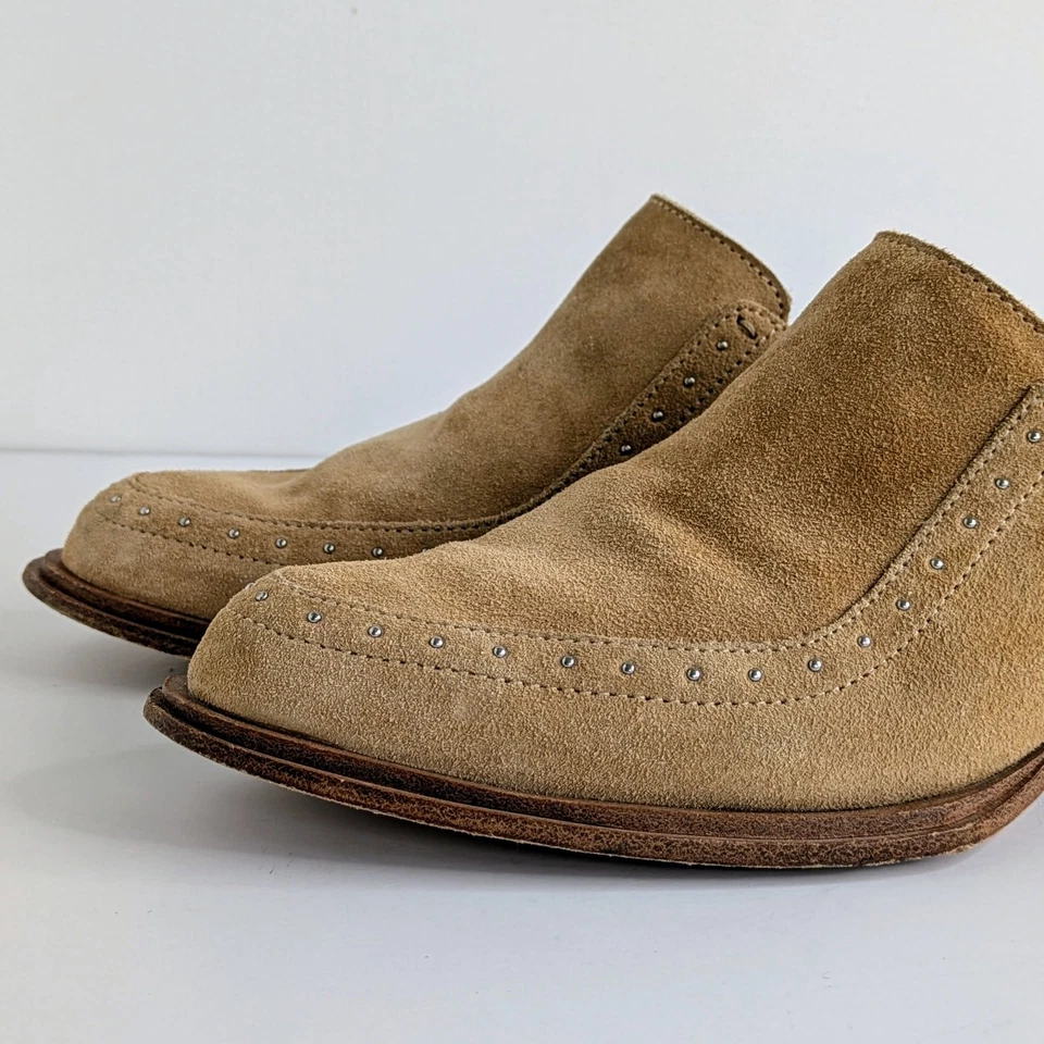 Zapatos Rag & Bone Mules Blanco Mujer 37.5 Cuero Gamuza Tostado Tachonado Tacones Sin Cordones Foto 4 de 4