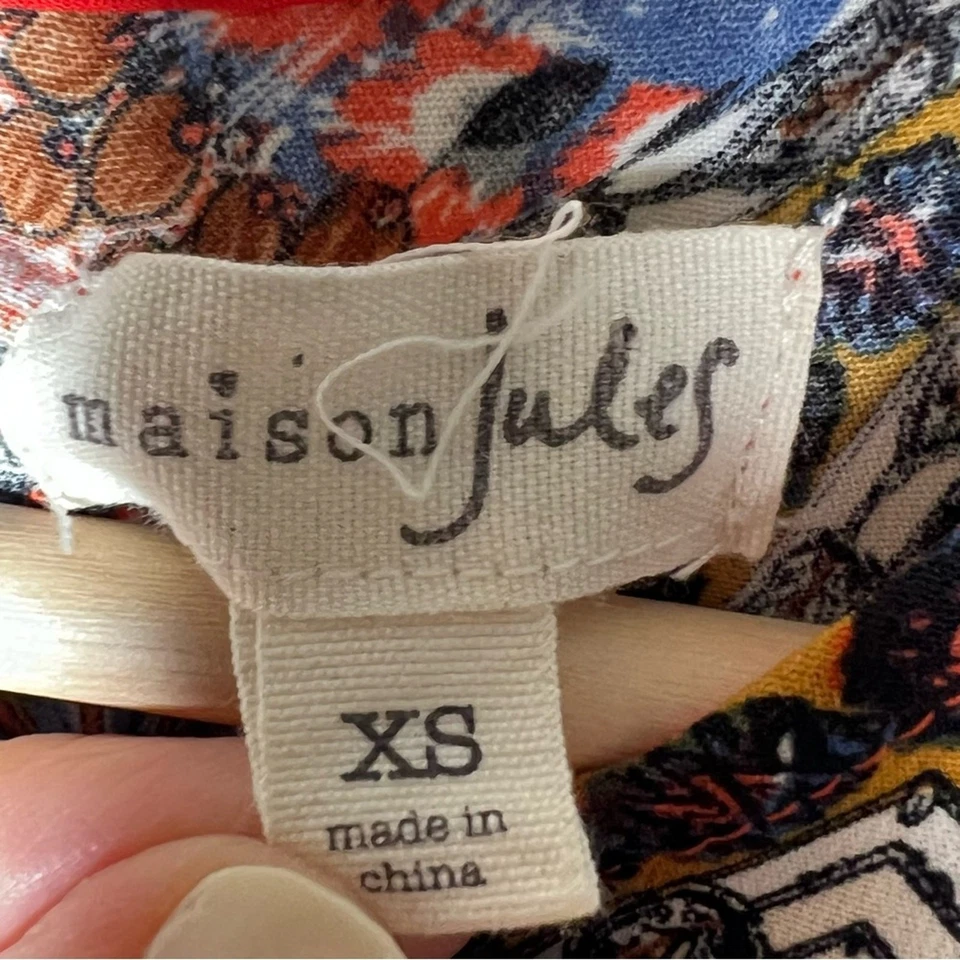 Maison Jules red and blue floral fit and flare dress size XS B183 - Image 2 of 4