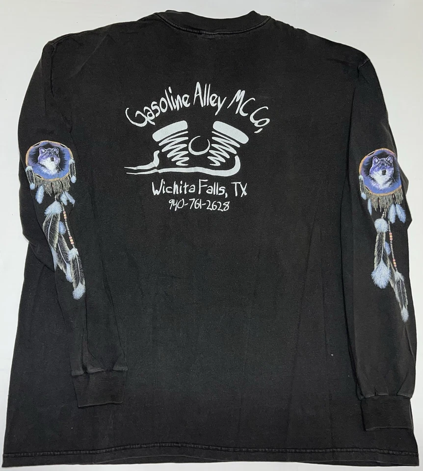 Vintage 90s Easyriders Wolf Biker Shirt Hanes 2XL Long Sleeve Motorcycle Tee - Image 4 of 4