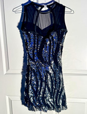 Women  s Black Silver Sequin Mesh Dance Dress Figure Skating Small