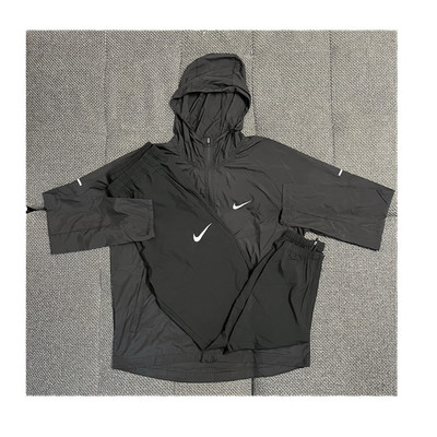 Nike Herren Trainingsanzug L Schwarz Kapuzenjacke & Hose mit Logo, Taschen