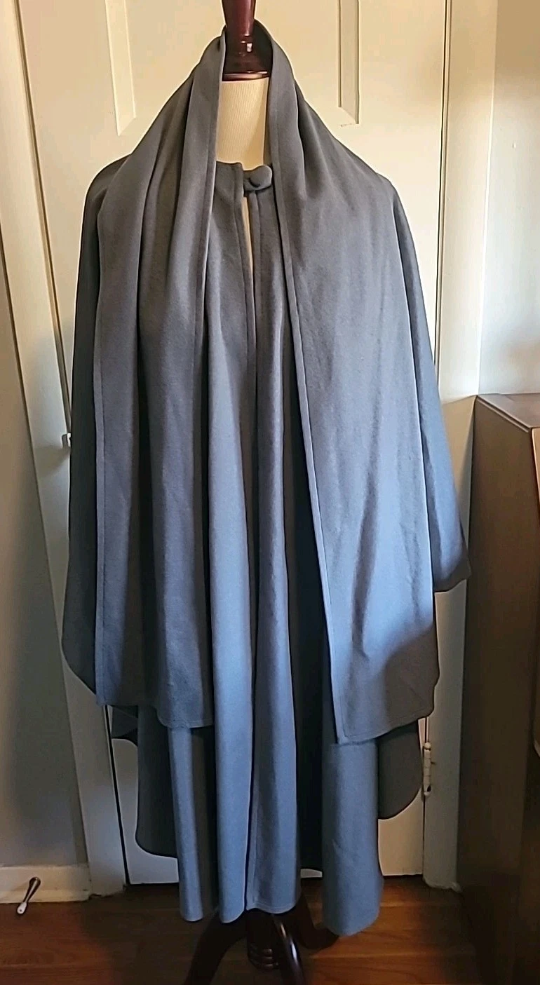 Vtg Peter James Wool Cashmere Heather Blue Cape Poncho Cloak W/ Scarf One Size