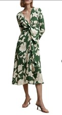 Mango MNG Women Green Floral Midi Dress 4 Green Knot Front Resort Vacation