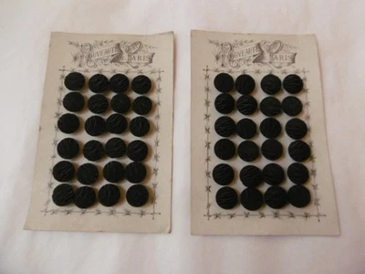 Mercerie 1900 : 2 cartes de 24 boutons bois durci "drappé" - Photo 1/4