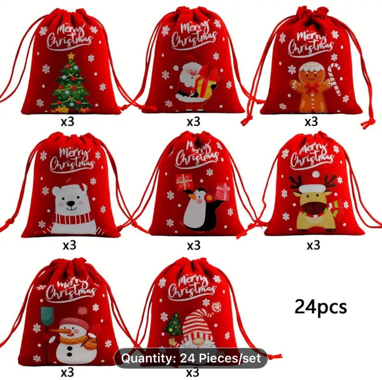 24 Pack Christmas Drawstring Gift Bags 5x3.5 in for Candy & Gift Cards