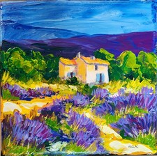 Tableau original de Nolac 15x15 cm sentiers de lavandes - au couteau