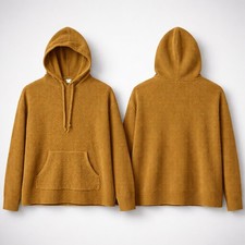 Aerie Waffle Knit Hoodie Mustard Yellow Oversized Pullover Sweatshirt Small