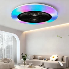 Flush Mount Chandelier with Remote 19.7" RGB Ceiling Fan Light for Bedroom
