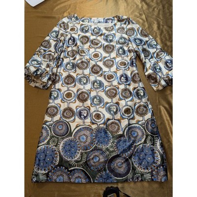 WD·NY Mod Print Puff Sleeve Shift Dress 10 Lined Side Zip 37.5'' Blue