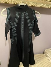 Guess Women's Half Sleeve Cold Shoulder Mirage Jacquard Dress Black Sz Small