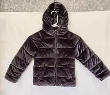 Old Navy Girls 5 XS Puffer Jacket Coat Black Long Sleeve Faux Velvet Hood Pocket