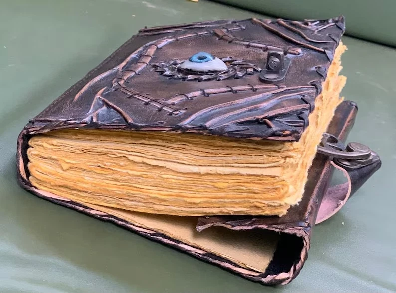 handmade Hocus Pocus Book of Spells Leather Journal Evil Eye Diary Girmoire Book - Image 3 of 4