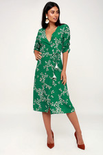 Worn Once! Org.$179 Faithfull the Brand Anne Marie Green Floral Print Wrap Dress