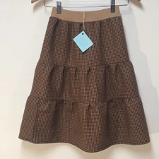 Skirt 100% Wool Girls 5/6 Maxi Brown Houndstooth Fleece Tier Mom and Pop's Kids