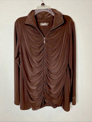 #ad Sympli Canada Womens 12 Jersey Full Zip Lined Jacket Brown Ruched Travel $31.76