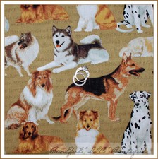 BonEful Fabric FQ Cotton Quilt Brown Dog Breed Poodle Pug Lab Collie Husky Word