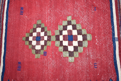 Antique Caucasian Sofreh Rug 43'' x 43'' Rare Size Flat Woven Sofreh Area Rug - 第 8/17 張圖片