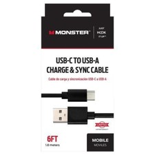 Monster Just Hook It Up Usb-c To Usb-a Charge And Sync Cable 6 Ft. Black Monster Just Hook It Up Usb-c To Usb-a Charge And Sync Cable 6 Ft. Black