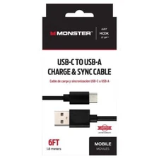 Monster Just Hook It Up USB-C to USB-A Charge and Sync Cable 6 ft. Black