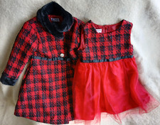 BLUEBERI BOULEVARD RED  BLACK PLAID COAT WITH DRESS-CHILD SIZE 6X-NEW WITH TAGS