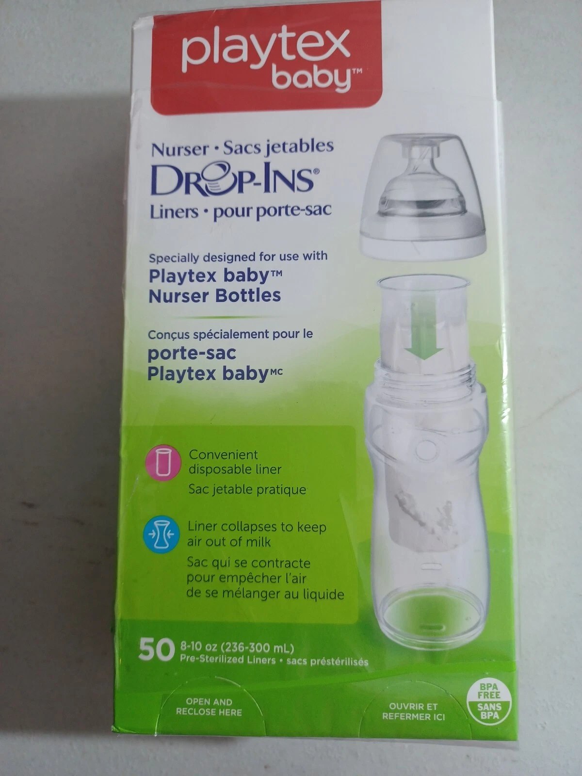 Playtex Baby Drip In Liners 50 8-10 Oz Damaged Box