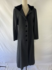 Vintage Halston Wool Coat Black 8 Velvet Collar Maxi Hooded Lined