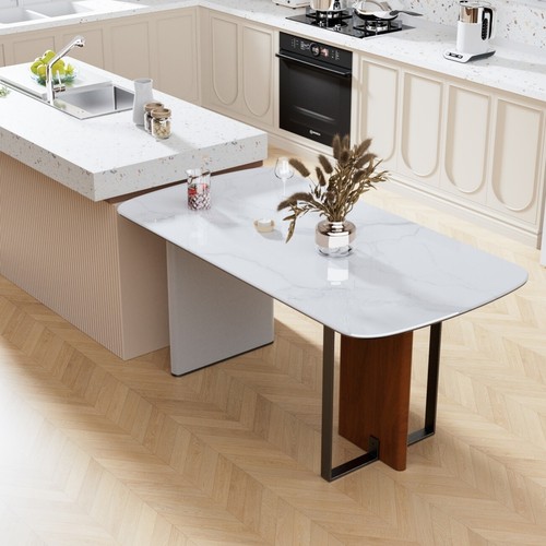 Extra Large Dining Table Marble Effect Rectangular Kitchen Table with Metal Legs - Picture 13 of 16
