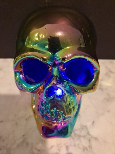 Iridescent Skull Beautiful Multi-Colored Light Up 5 1/2" tall Halloween Decor - Picture 16 of 20