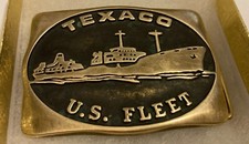 Vintage 1983 Metal Belt Buckle, Brass, Texaco, U.S. Fleet, Shipping, Oil, Petrol