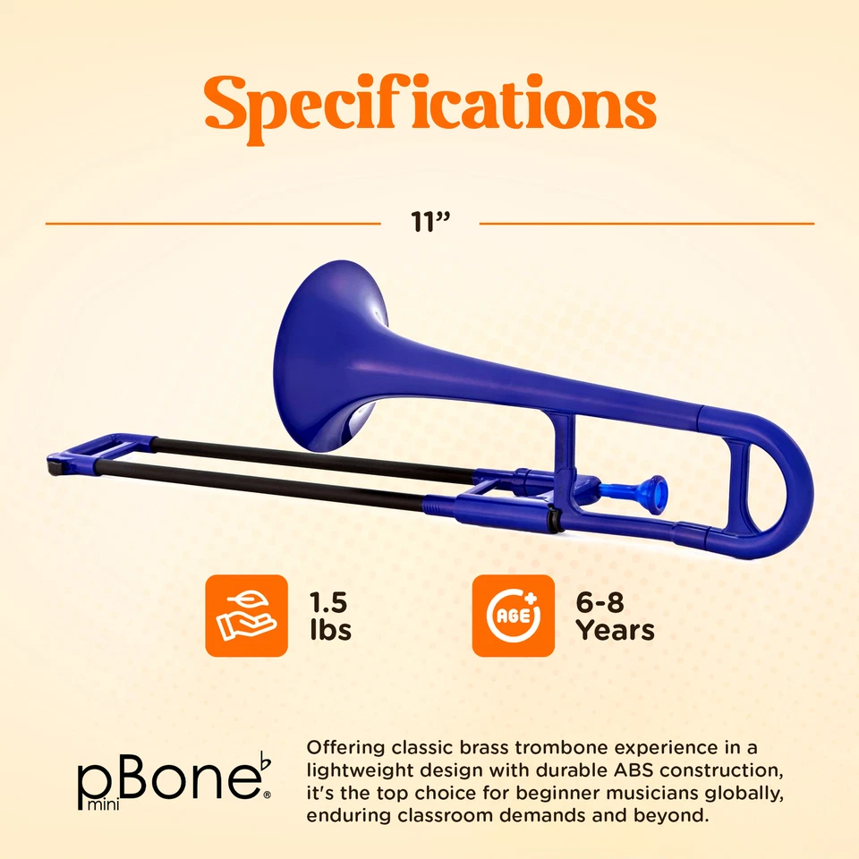 OB pInstrument pBone mini trombone plástico, aderência ergonômica confortável, azul - Imagem 3 de 4
