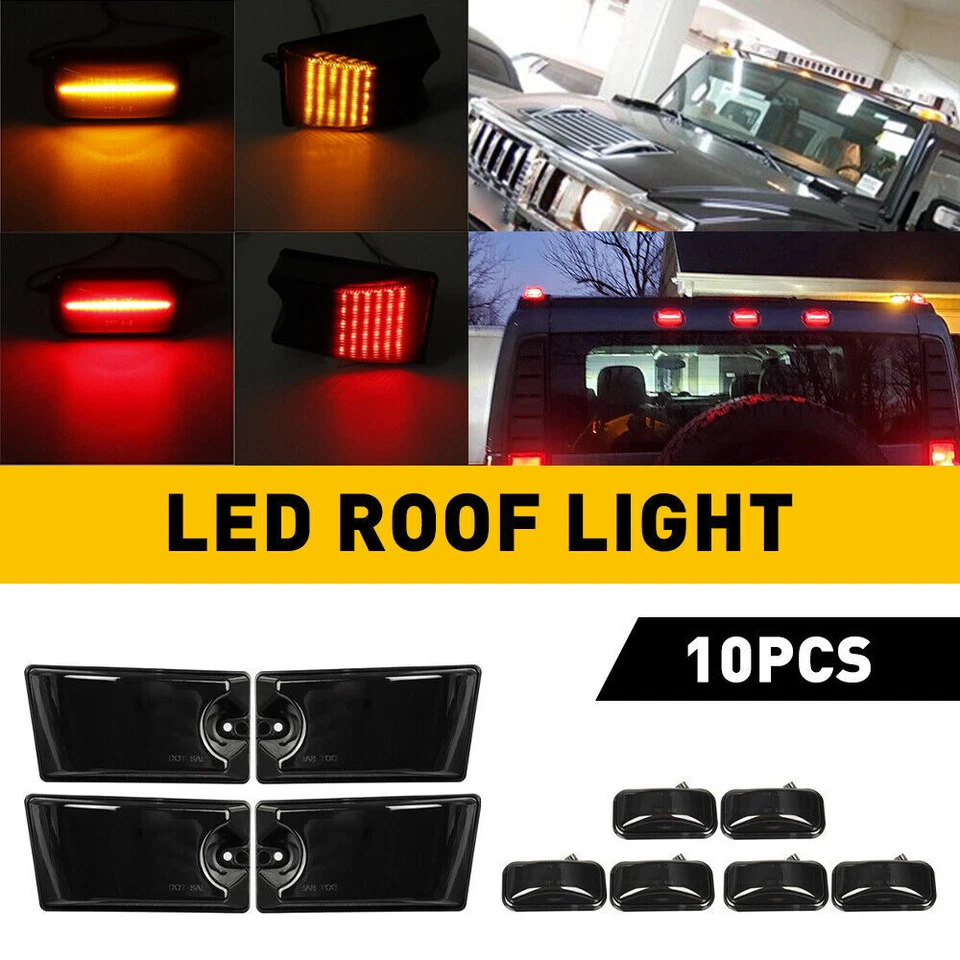 For 2003-09 Hummer H2 | 2005-09 H2 SUT LED Smoked Cab Roof Marker Lights Kit 10x - Image 2 of 4