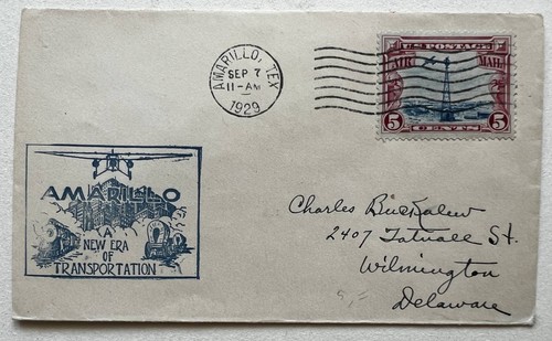 AMARILLO TEXAS 1929 FIRST FLIGHT COVER WILMINGTON DELAWARE PLANE POSTAL HISTORY - 第 1/3 張圖片