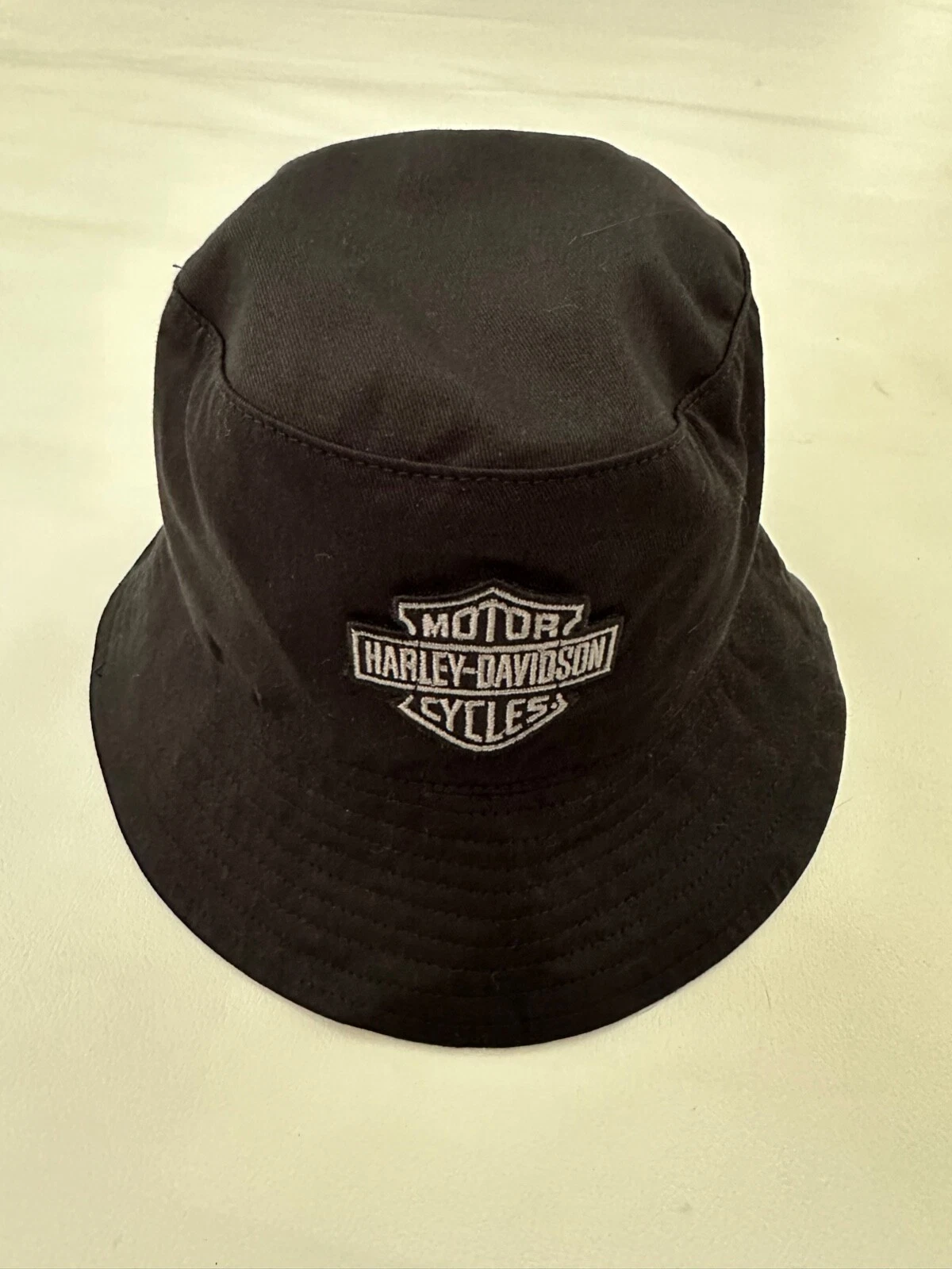Harley Davidson Auckland New England Logo Graphic Black Bucket Hat Cap Size S/M