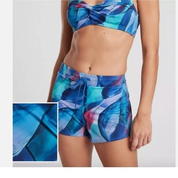 NUEVO CON ETIQUETAS CORTO ESTAMPADO ATHLETA WAVEBREAK MAKE A SPLASH AZUL FRESCO #981552 2x Foto 2 de 4