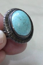 VINTAGE NATURAL TURQUOISE 925 STERLING SLIVER RING 1" X 1" SIZE 6 1/4