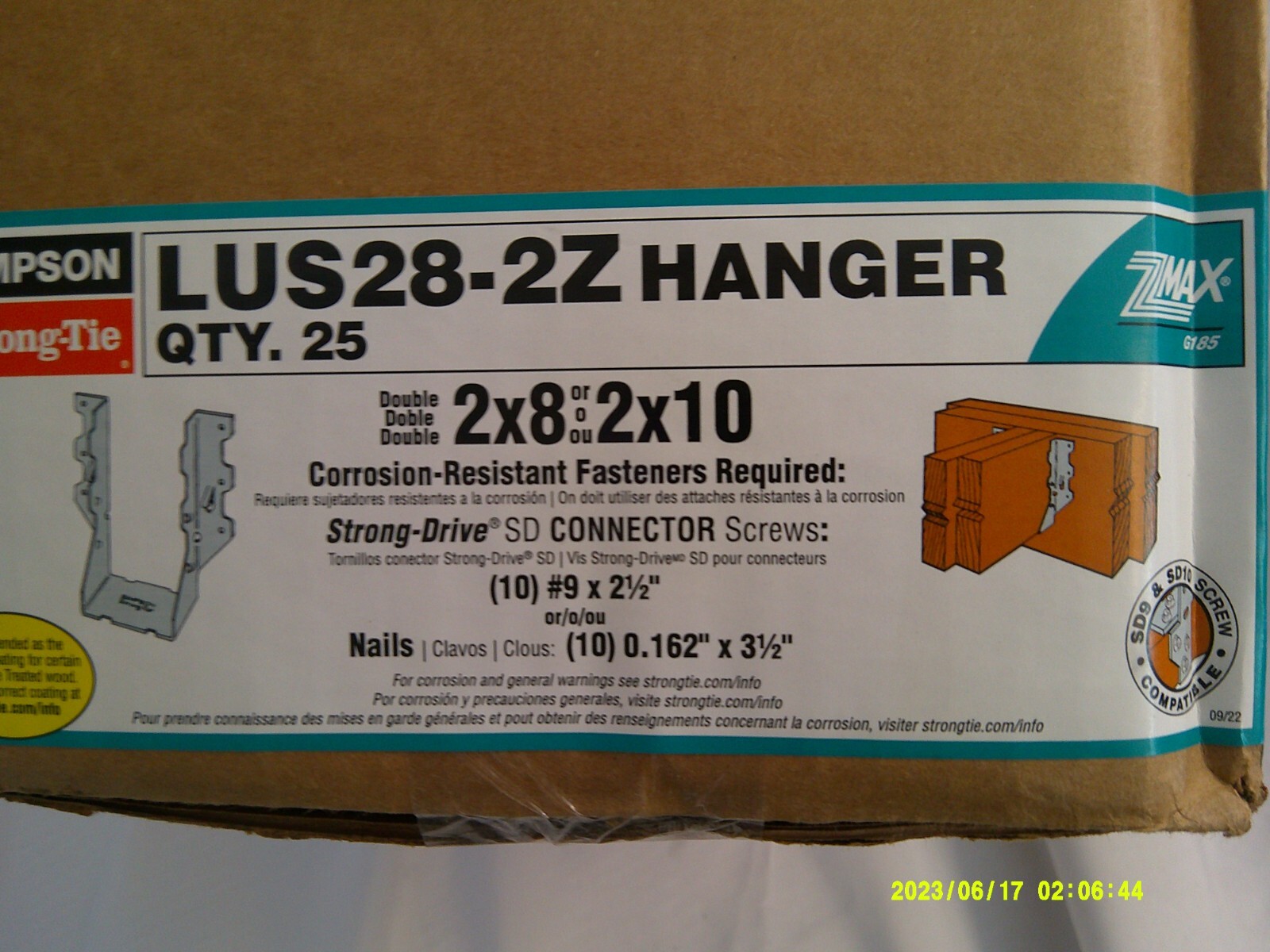 Strong Tie Face Mount Double Joist Hanger Z-Max, 2 x 8 or 2x10-In ...