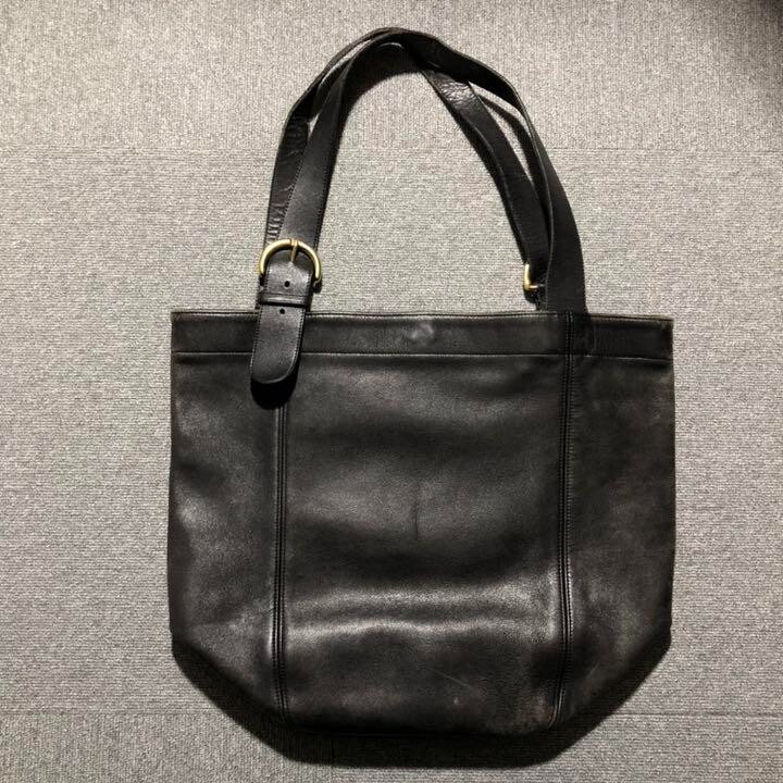 Used 80s Old Coach Leather Tote Bag Black USA (Distressed