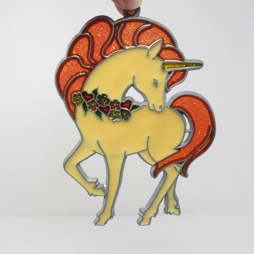Unicorn Suncatcher Ornament Faux Stained Glass 5" x 4" vintage Orange Mane - Picture 4 of 4